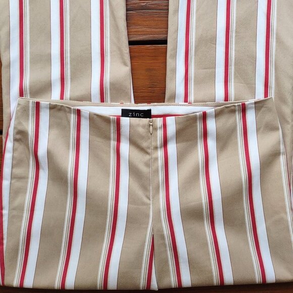Y2K Retro Zinc Flare Pants Bold Stripe Red & Tan  Jr Size 11  Ankle Crop - Picture 6 of 7